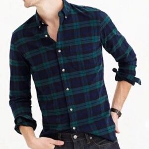 J.Crew Slim Flex Washed Green and Blue Slim Plaid Shirt